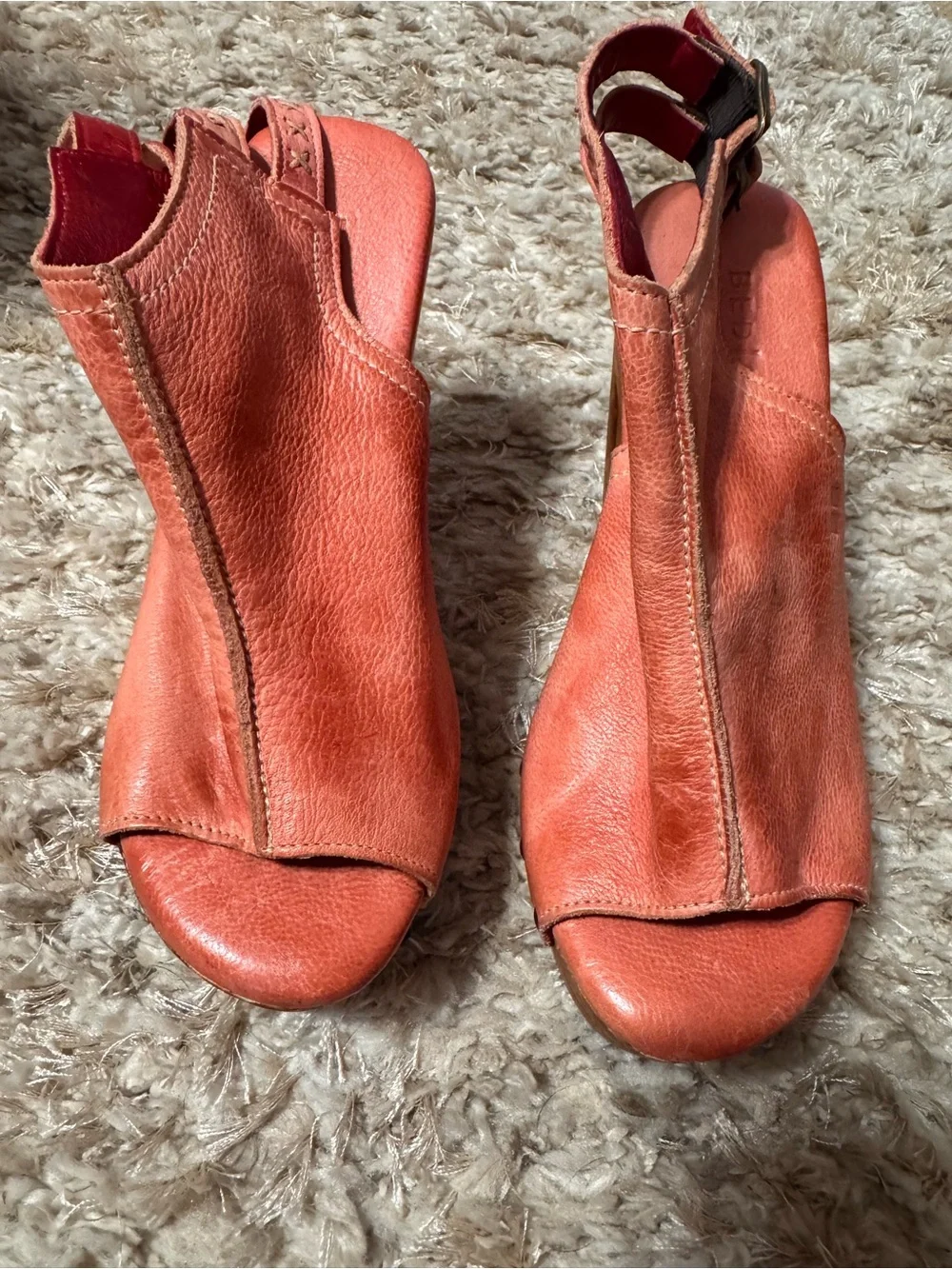 BED|STU Leather Open-Peep Wedge Sandals